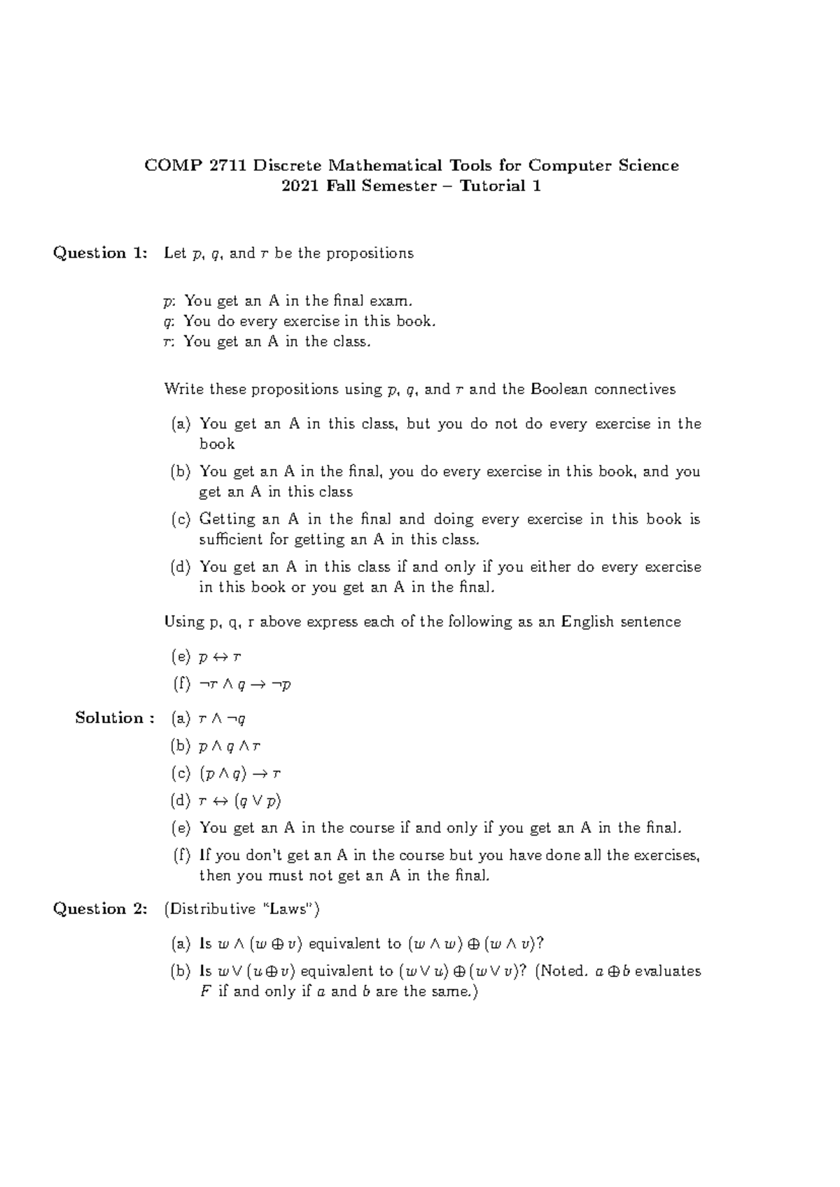 COMP 2711 Tutorial 1: Introduction to Discrete Math Concepts - Studocu