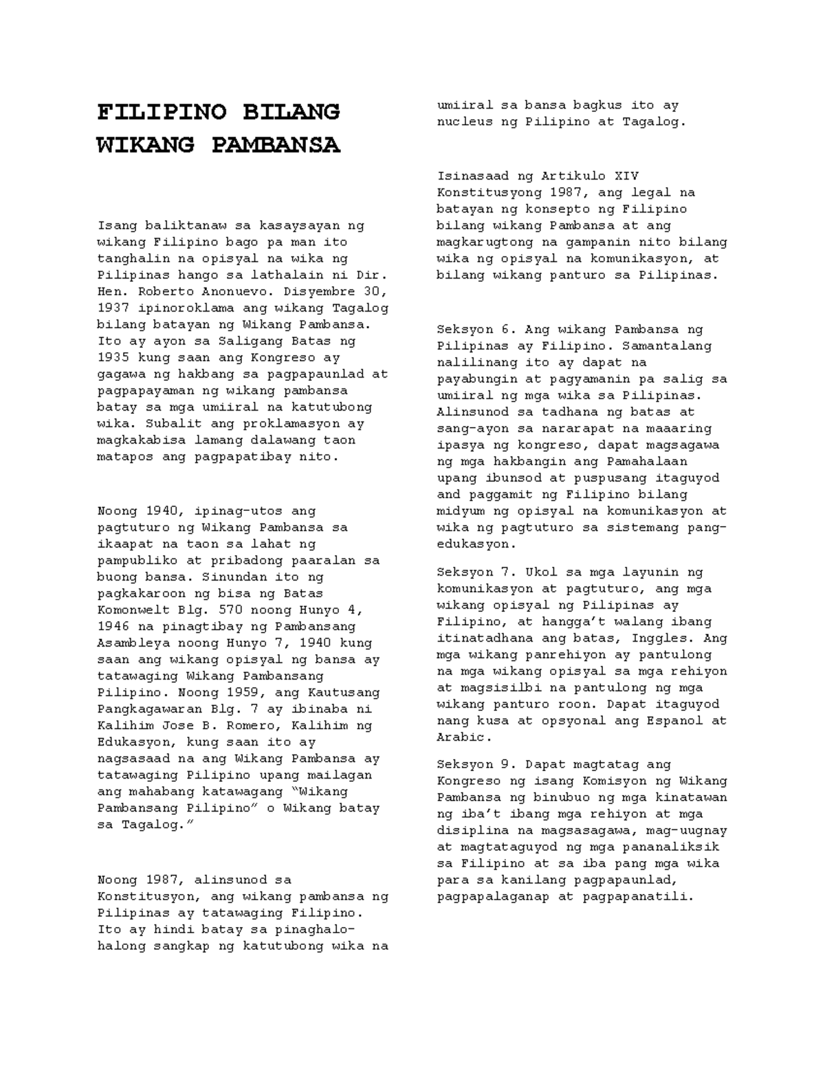 Filipino assignment - fildis notes - FILIPINO BILANG WIKANG PAMBANSA ...