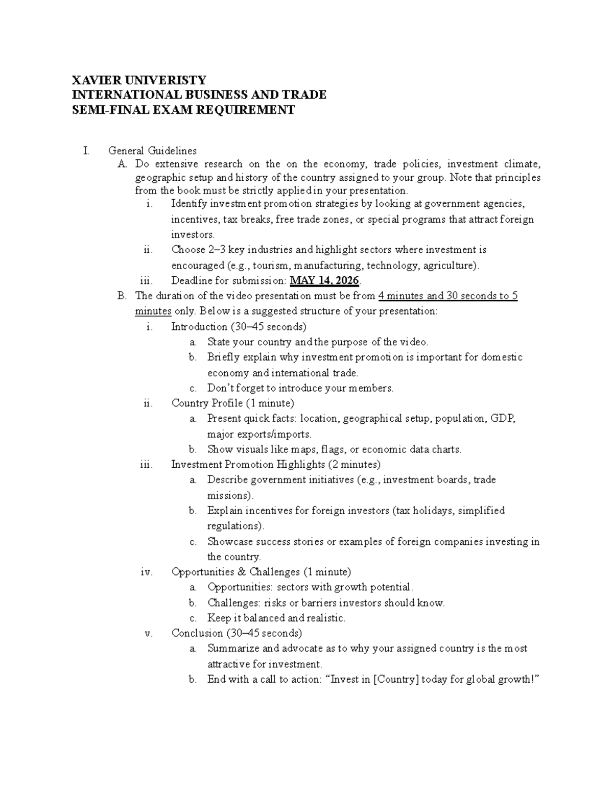 XAVIER UNIVERSITY IBT SEMI-FINAL PROJECT EXAM GUIDELINES - Studocu