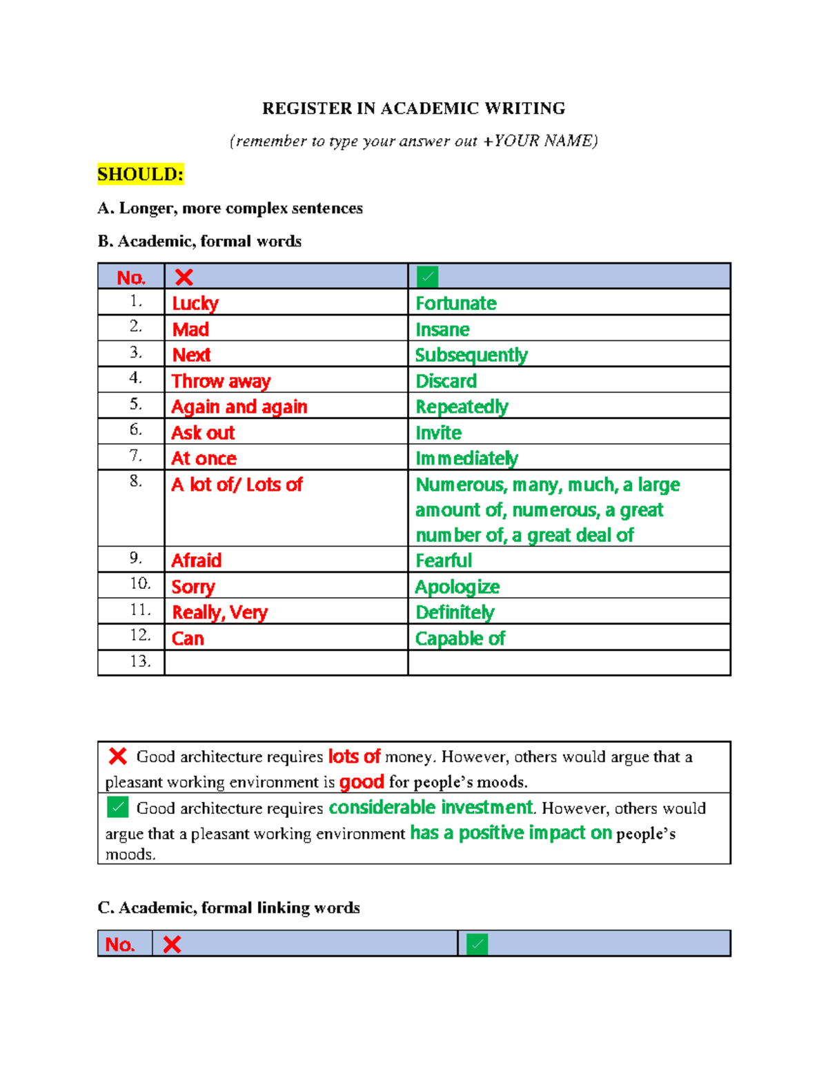 Academic Writing Register Guide: Enhancing Formality & Complexity - Studocu
