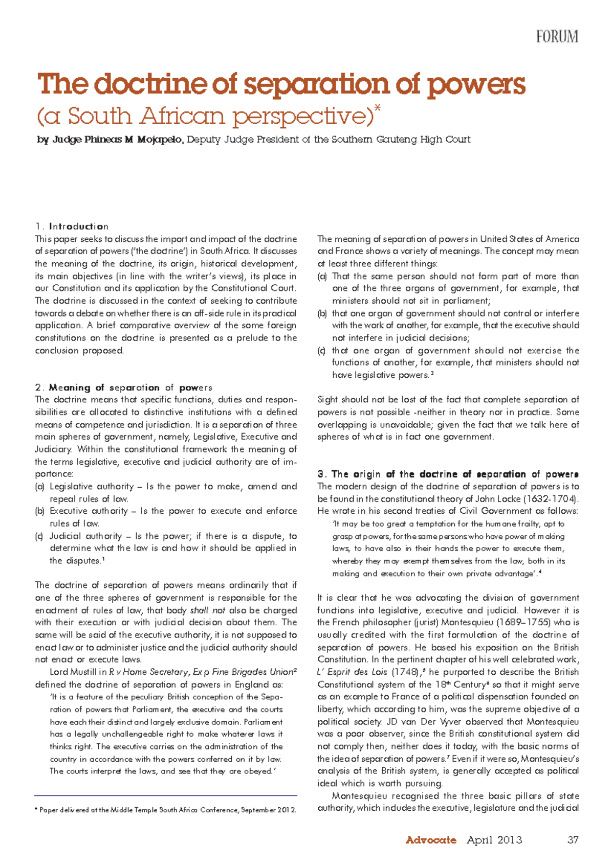 The Doctrine of Separation of Powers in South Africa: A Comprehensive ...