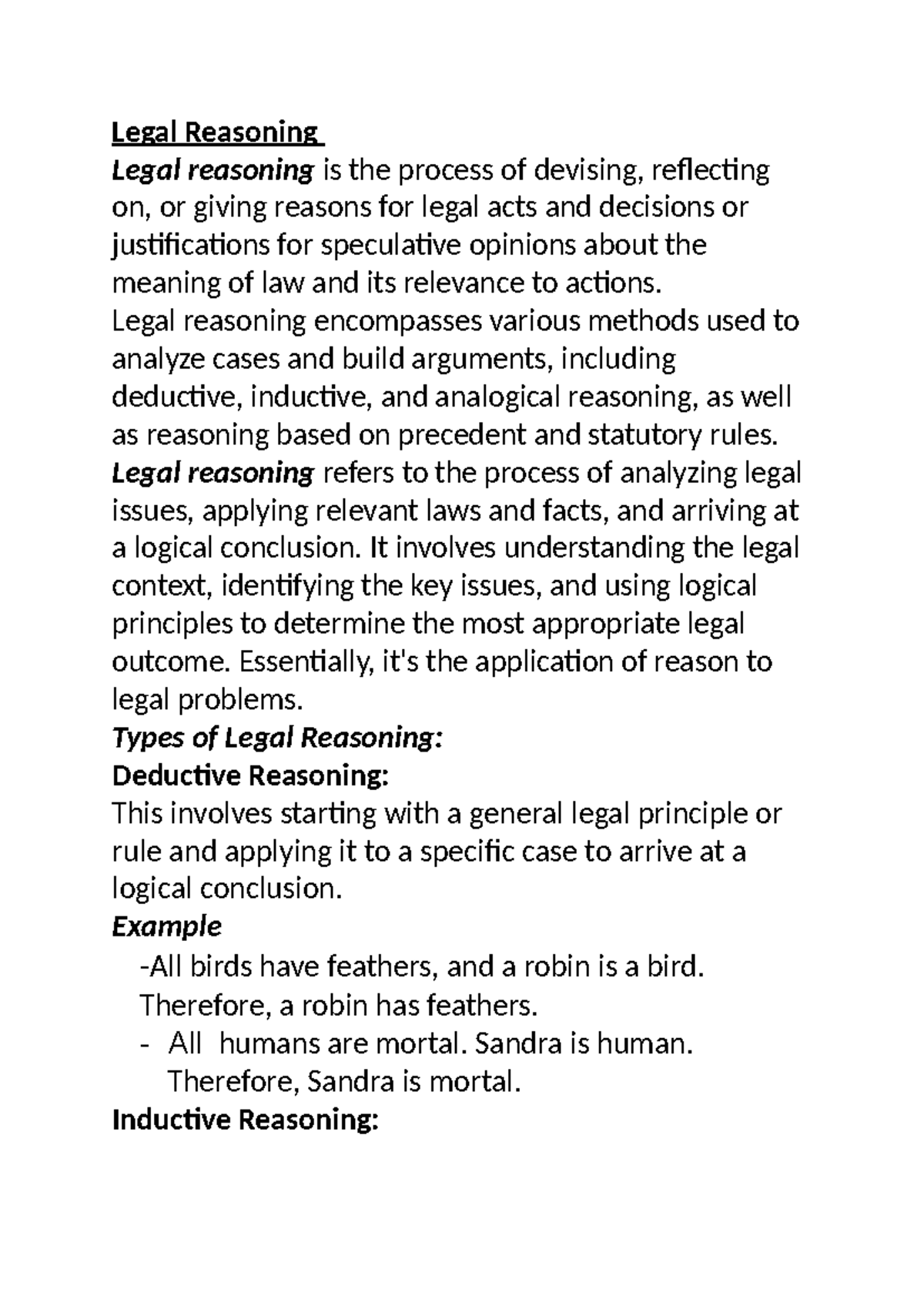 Legal Reasoning: Analyzing Legal Issues and Argumentation Methods - Studocu