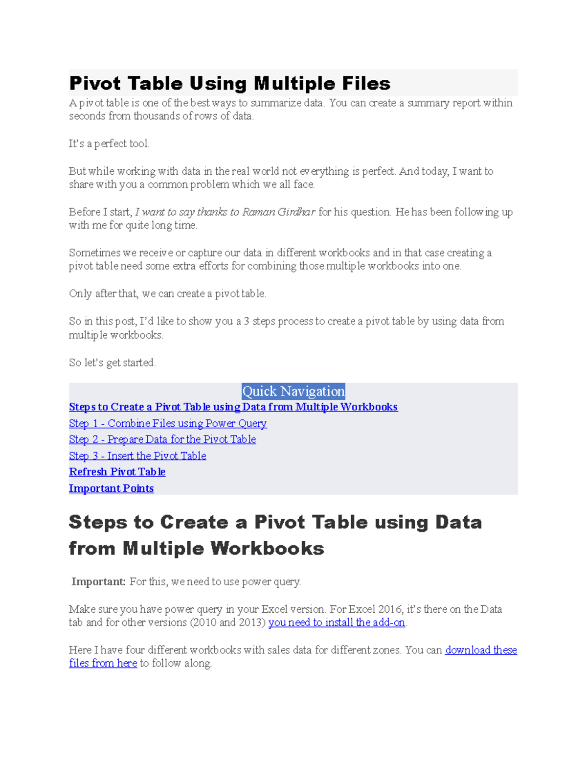Pivot Table Using Multiple Files - You can create a summary report ...
