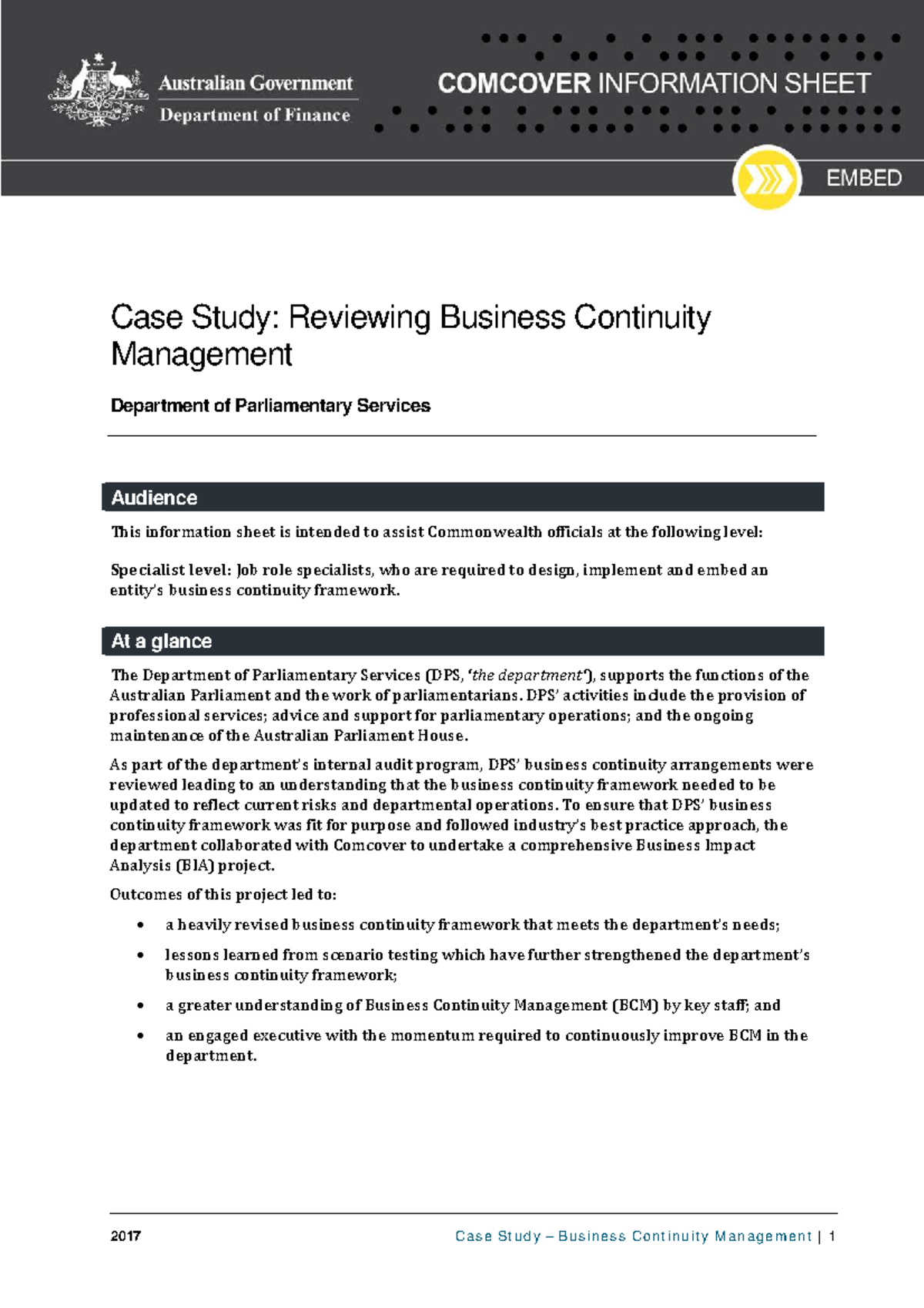 Case Study: Business Continuity Management in DPS (2017) - Studocu