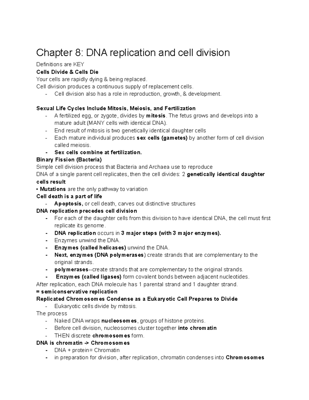 Chapter 8 DNA replication and cell division - Chapter 8: DNA ...