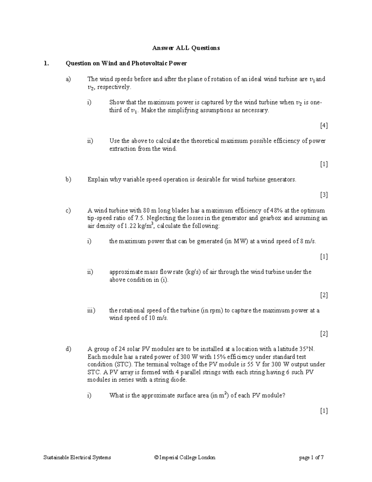 Sustainable electrical systems SES exam paper 2019-20 - Studocu