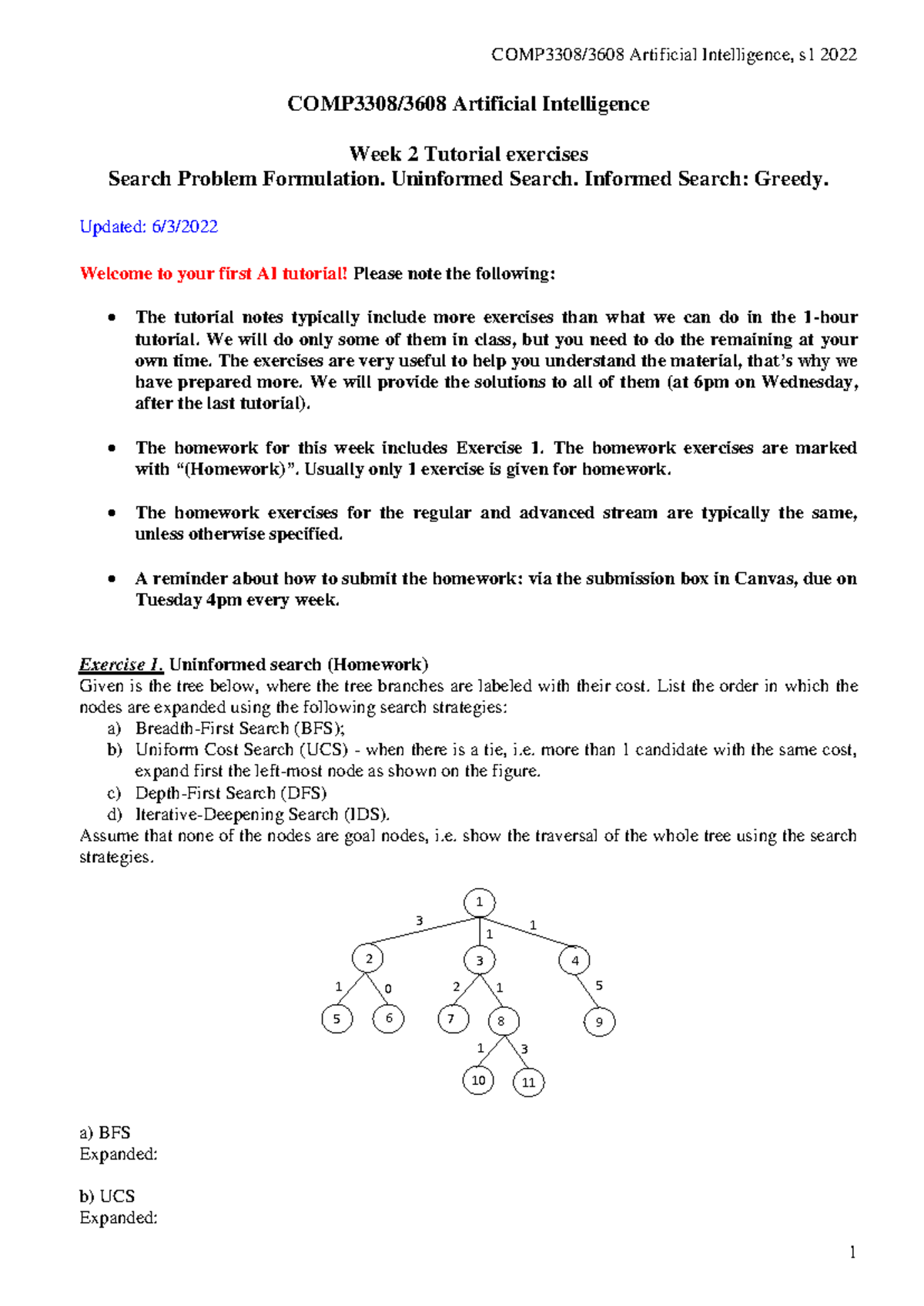 COMP3308/3608 Week 2 Tutorial Questions & Solutions for AI - Studocu