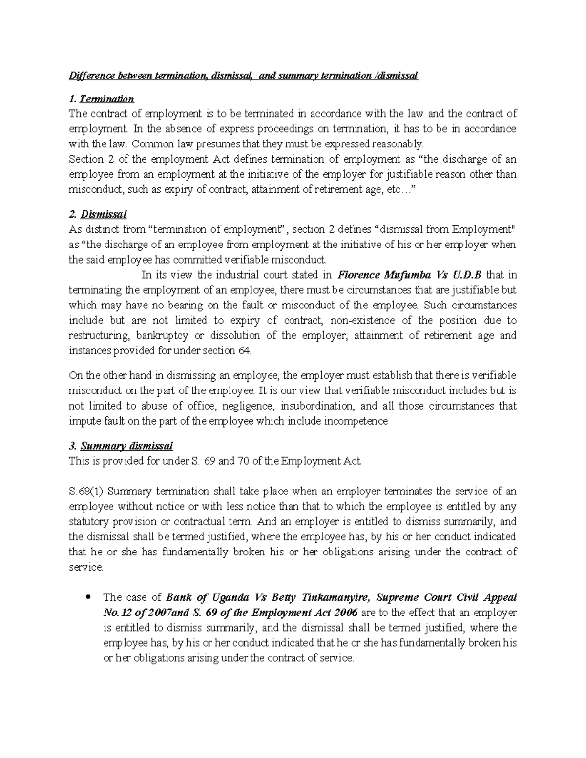 Understanding Employment Termination, Dismissal, and Summary Dismissal ...