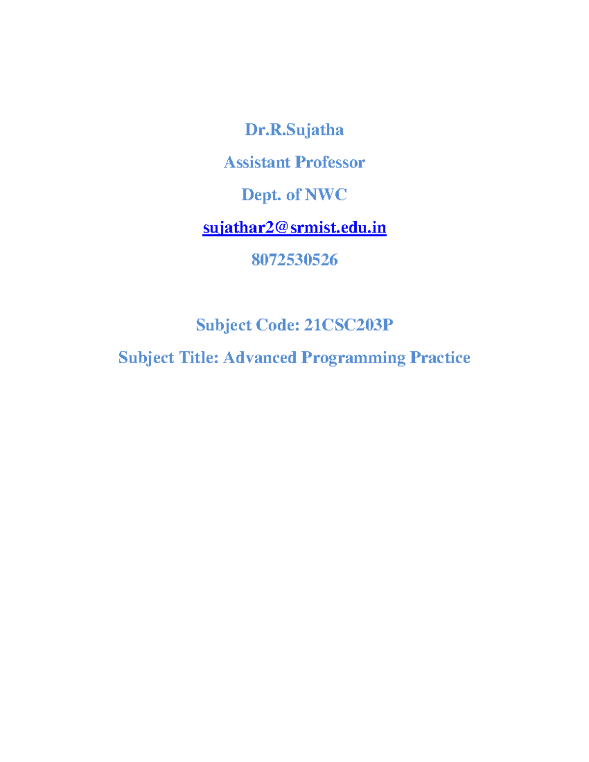 Unit I - Advanced Programming Practice (21CSC203P) Overview - Studocu
