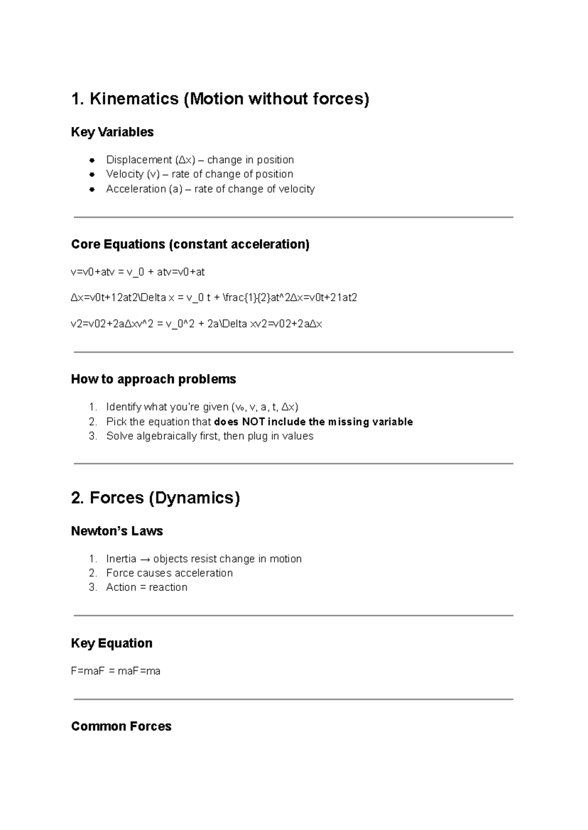 Biomechanics Notes: Kinematics & Forces Overview - Studocu