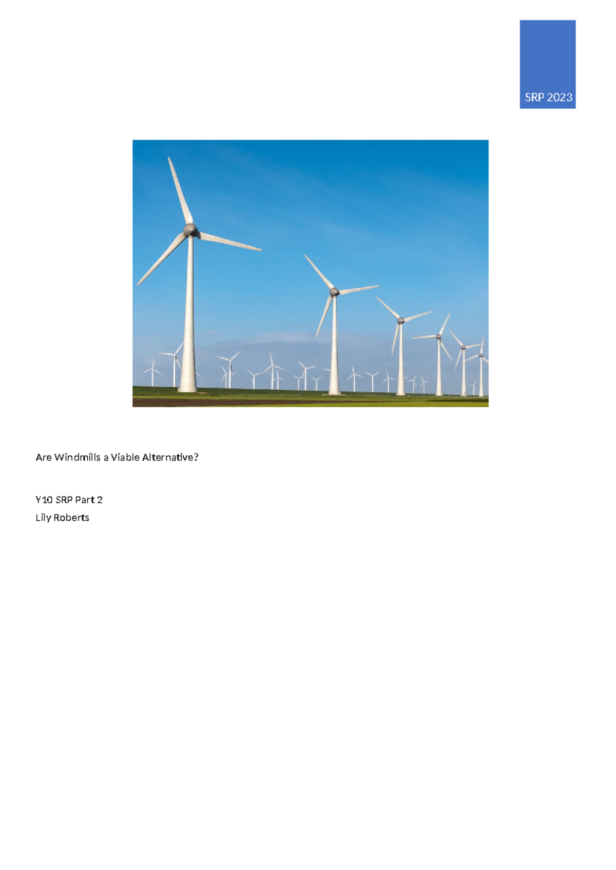 **SRP T3 - SCI10 - Year 10 Wind Energy Project: Experiment & Analysis ...