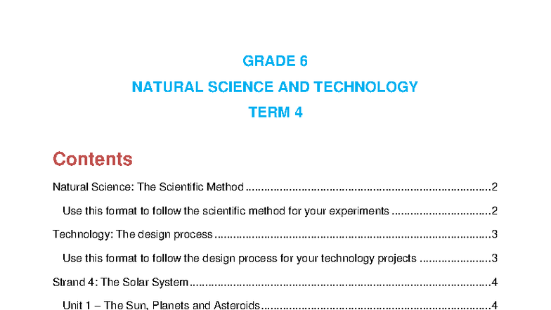 Grade 6 Natural Science & Technology Term 4 Study Notes - Studocu
