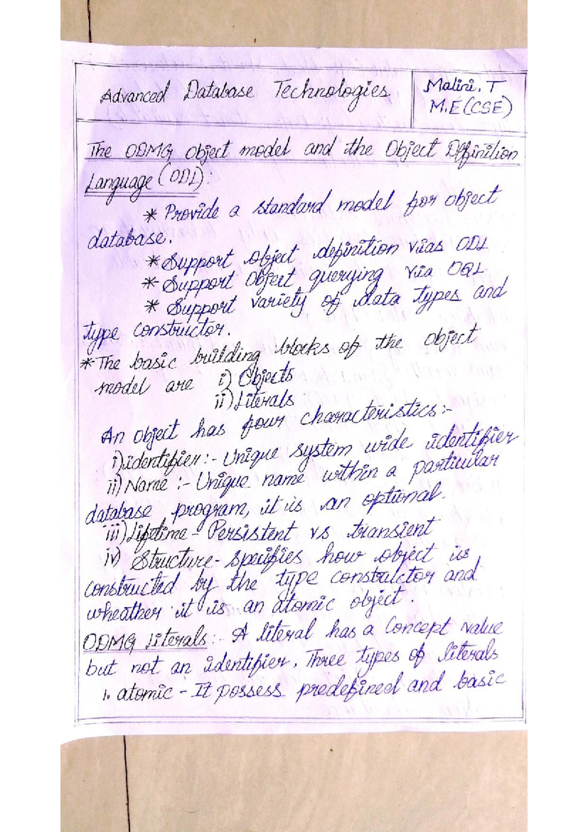 ODMG Object Model & ODL Overview: Advanced Database Tech M.E(CSE) - Studocu