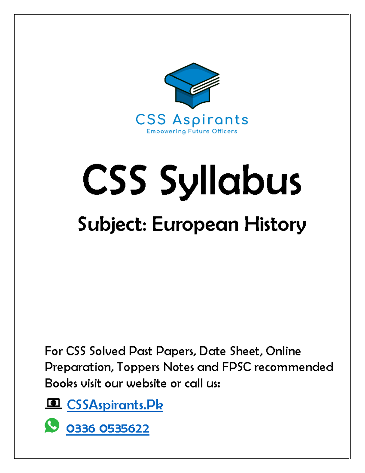 European History CSS Syllabus - CSS Syllabus Subject: European History ...