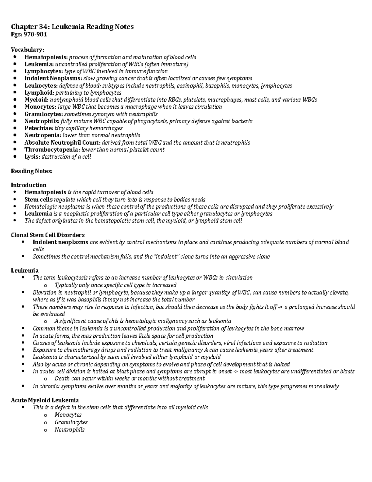 Leukemia Chapter 34 Study Notes: Key Concepts & Management Overview ...