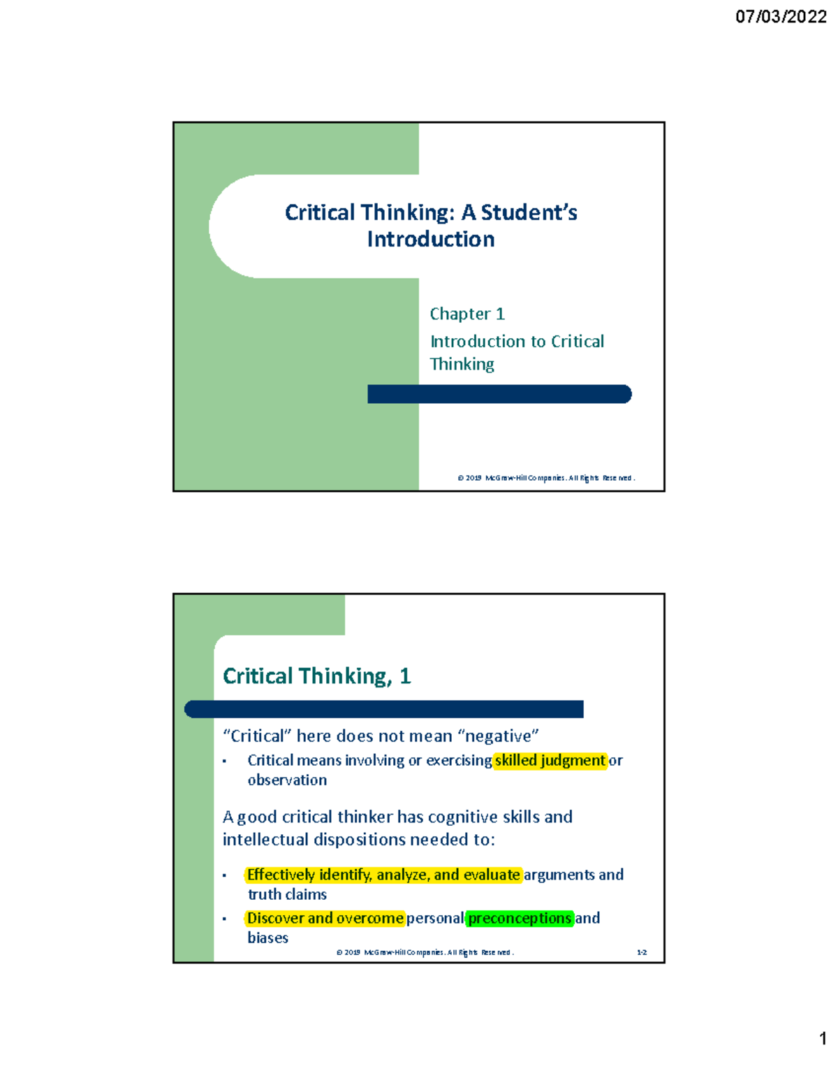 Chapter 1 - Midterm Review of Critical Thinking Principles - Studocu