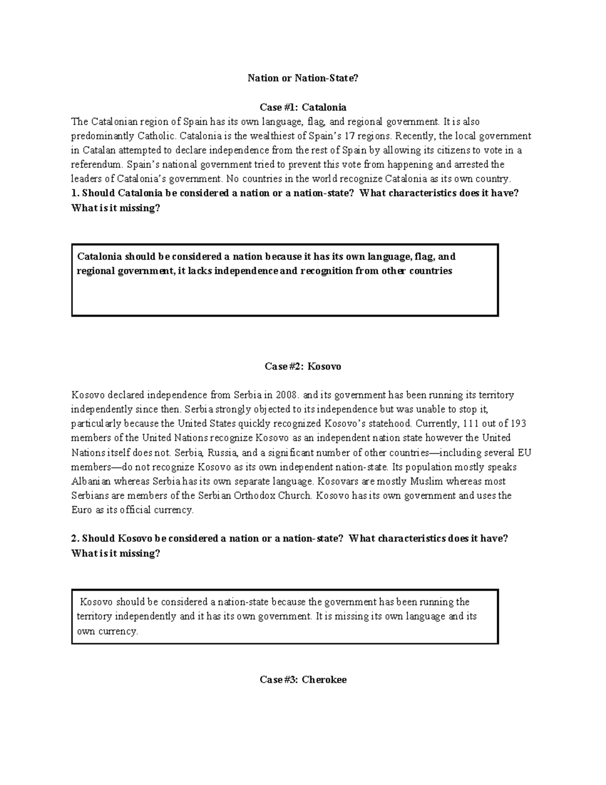 Unit 1 Day 3 - Nation vs. Nation-State: Catalonia, Kosovo, Cherokee ...