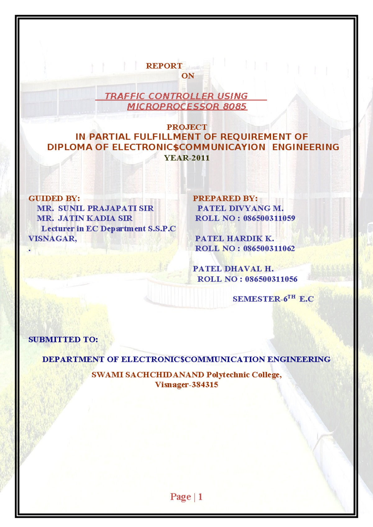 Traffic Controller Project Report Using 8085 Microprocessor - EC Sem 6 ...