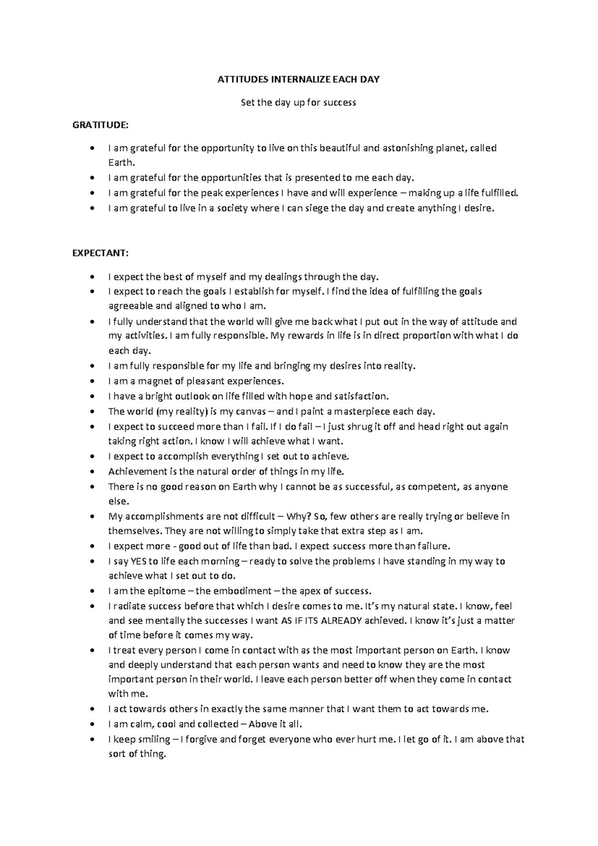 Attitudes I Internalize Each Day: A Guide to Success - Studocu