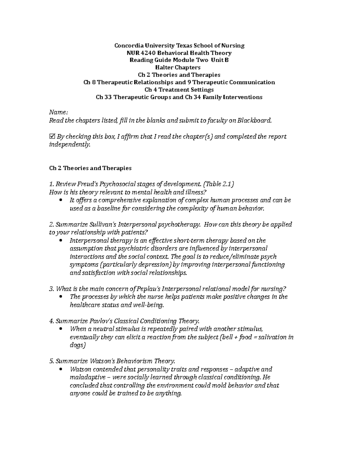 Module 2B Study Guide - Concordia University Texas School of Nursing ...