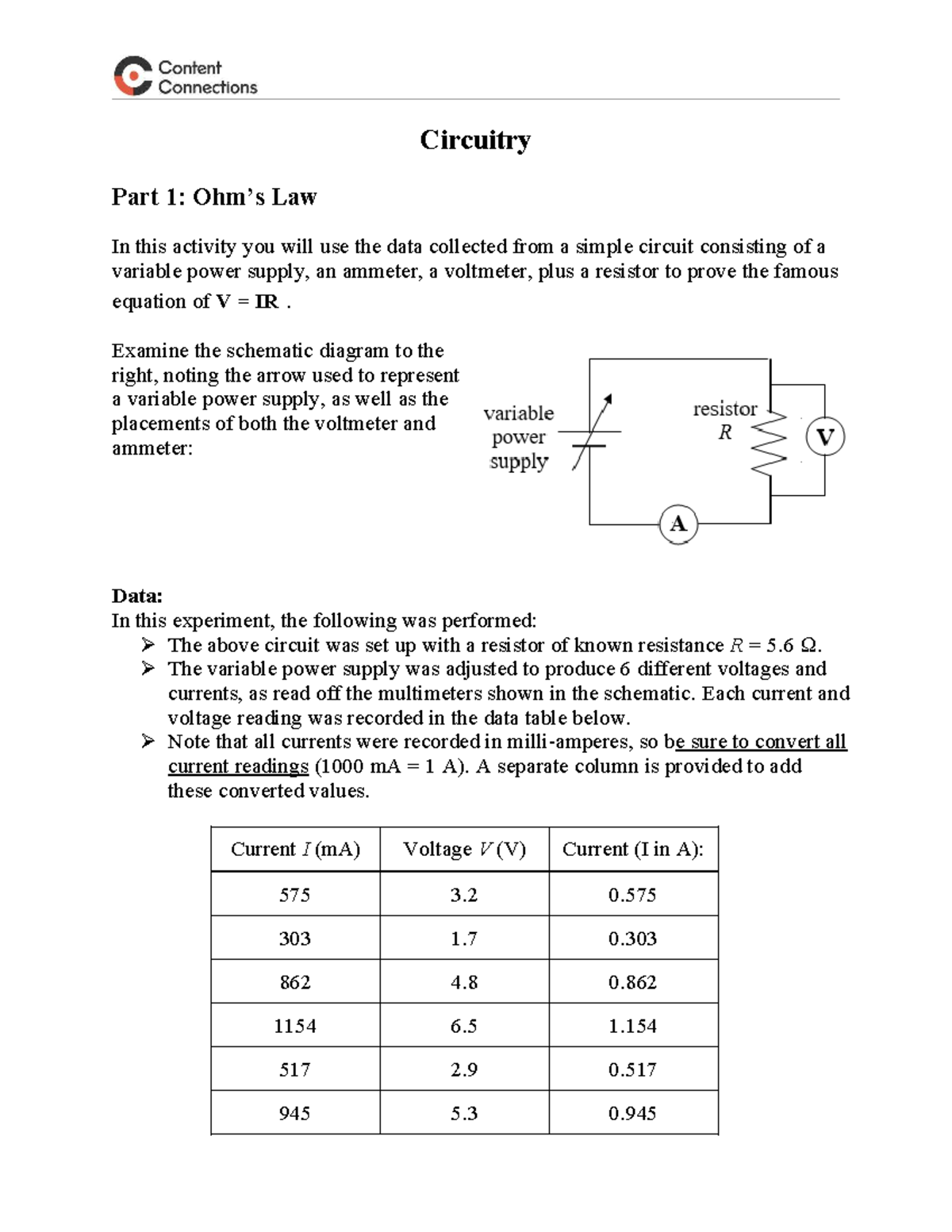 Lab 2 - Circuitry: Exploring Ohm's Law and Internal Resistance - Studocu