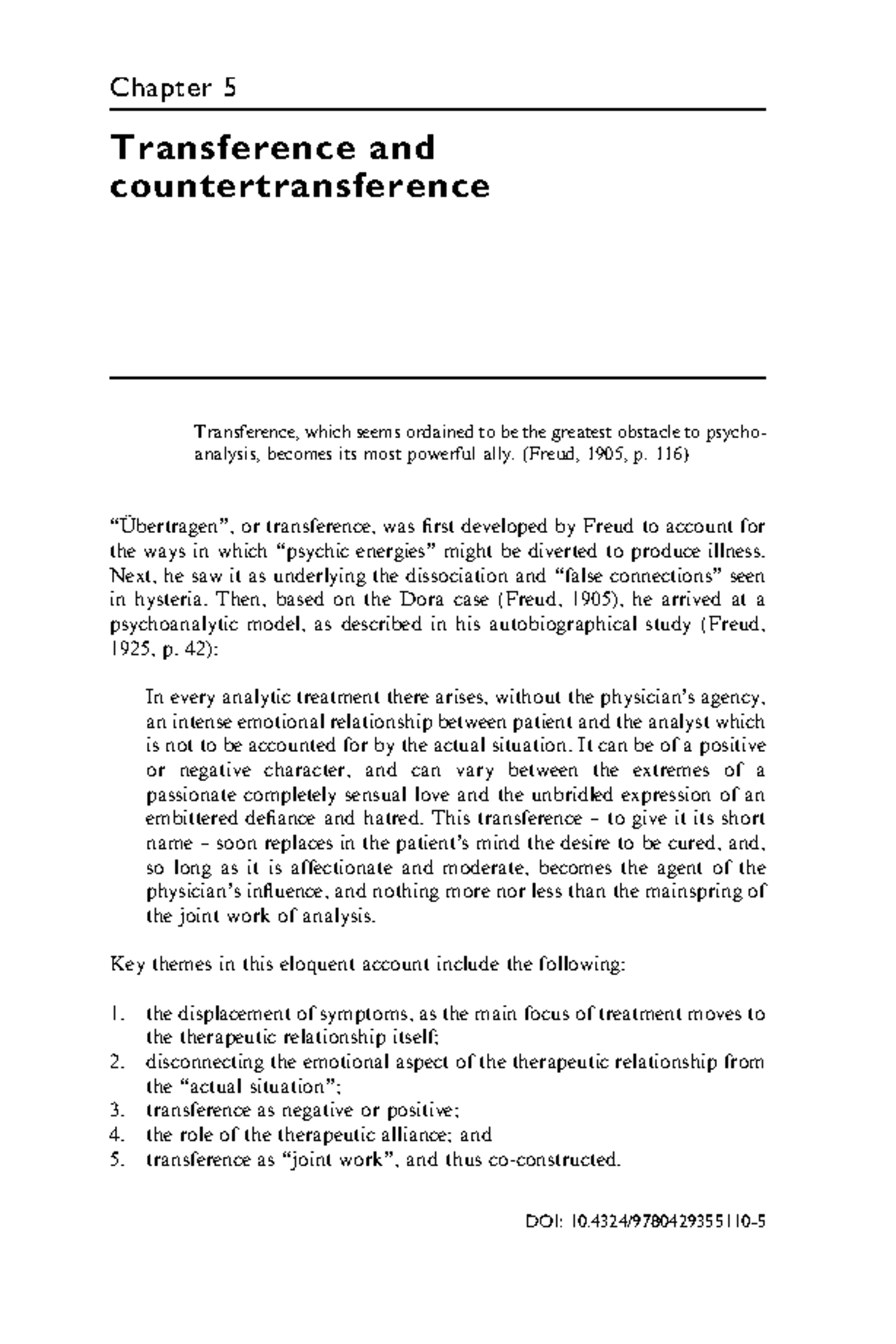 Chapter 5: Transference and Countertransference in Psychoanalysis (Psy ...
