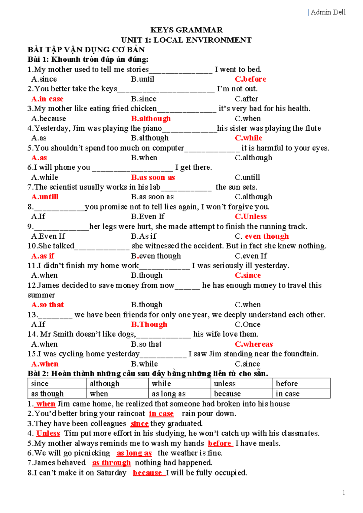 Admin Dell KEYS GRAMMAR UNIT 1: LOCAL ENVIRONMENT EXERCISES AND ANSWERS ...