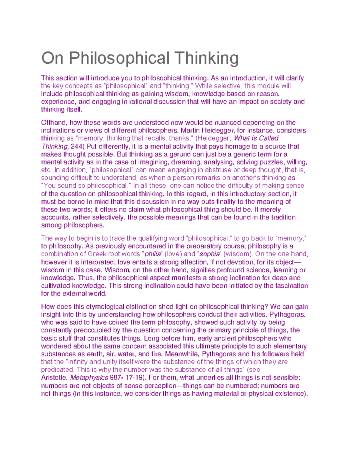 On Philosophical Thinking - As an introduction, it will clarify the key ...