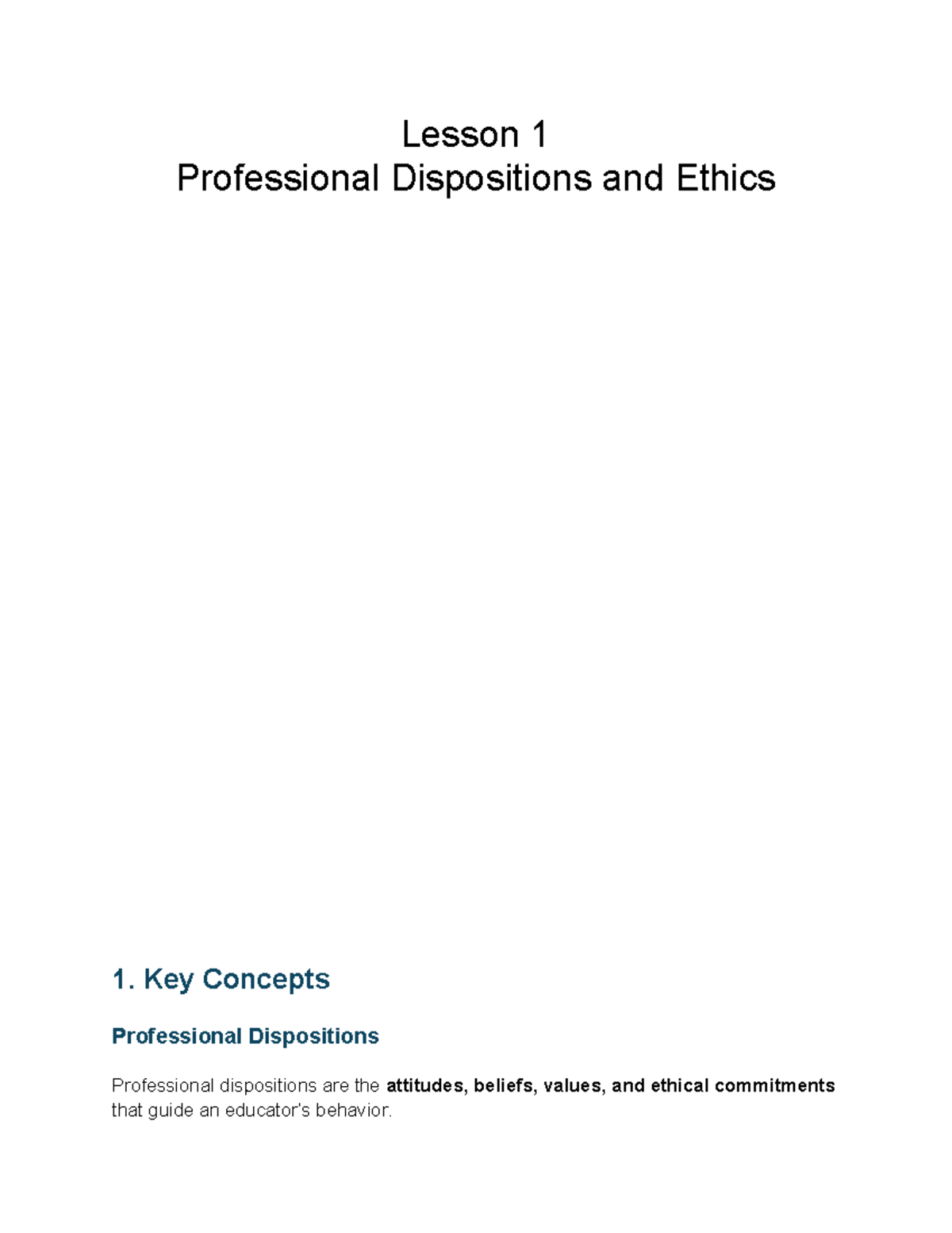 Lesson 1: Professional Dispositions and Ethics in Education (EDU 101 ...