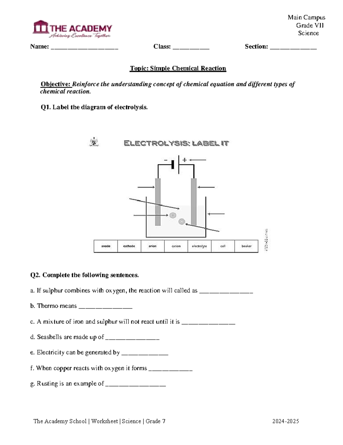 G7-SCI- Worksheet on Simple Chemical Reactions - Studocu