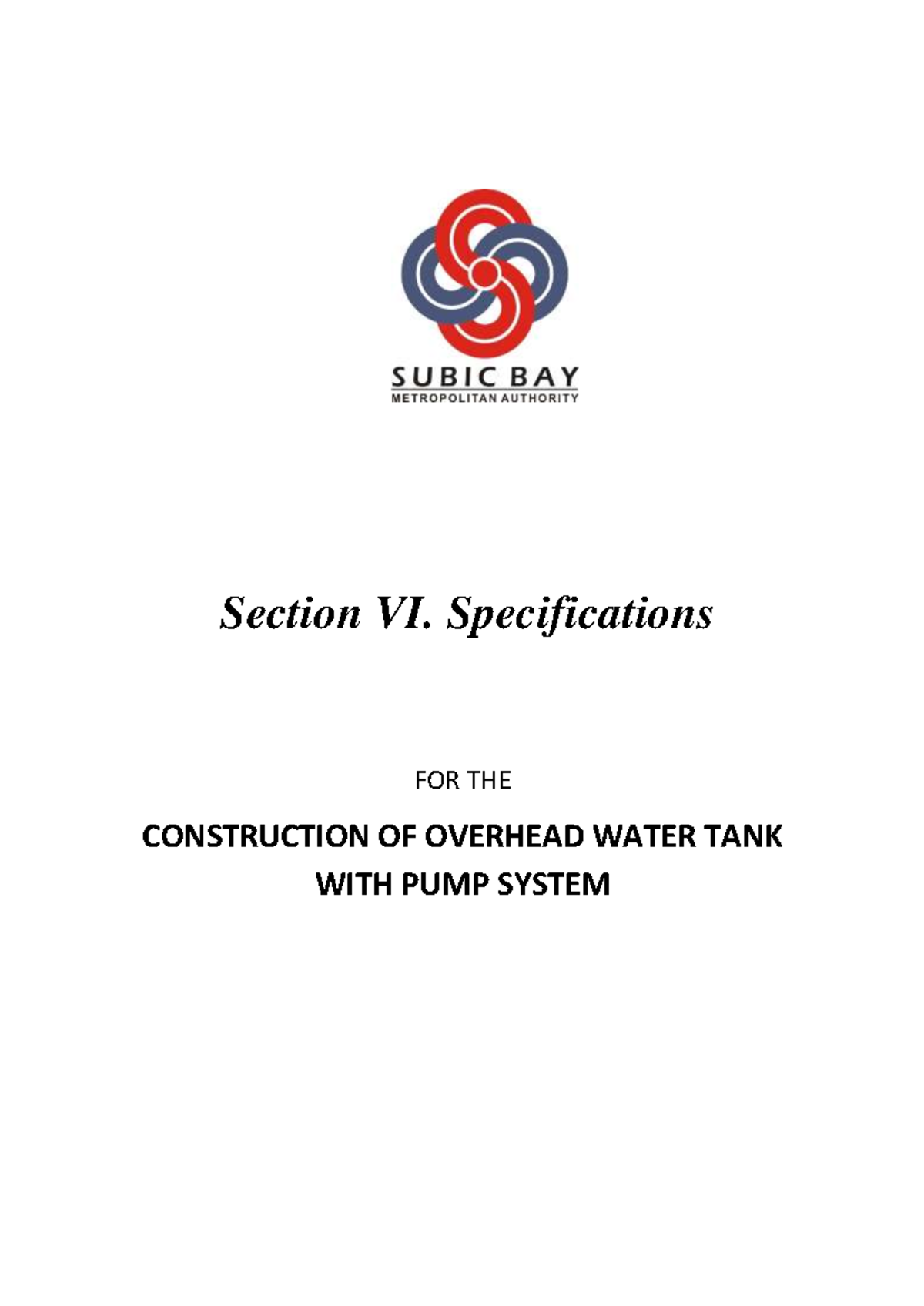 Construction Specifications for Overhead Water Tank with Pump System ...