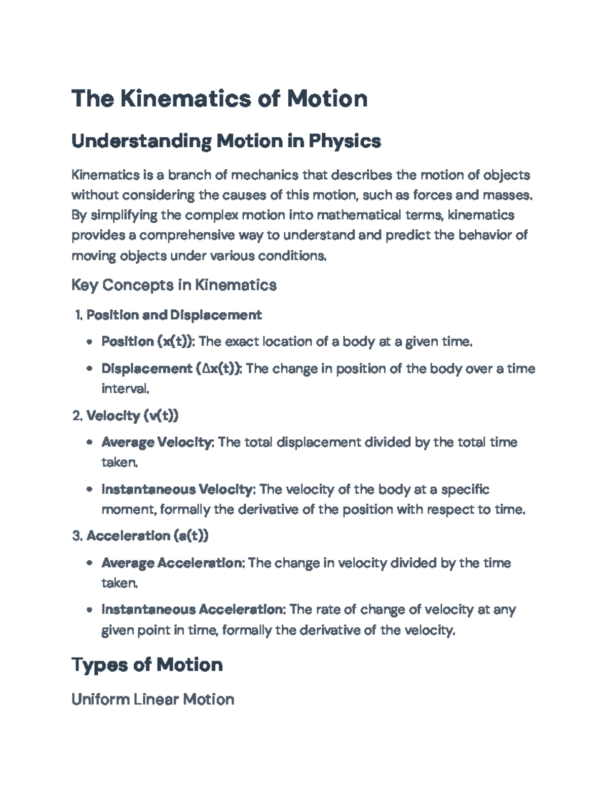 Kinematics in Physics: Understanding Motion Concepts and Equations ...
