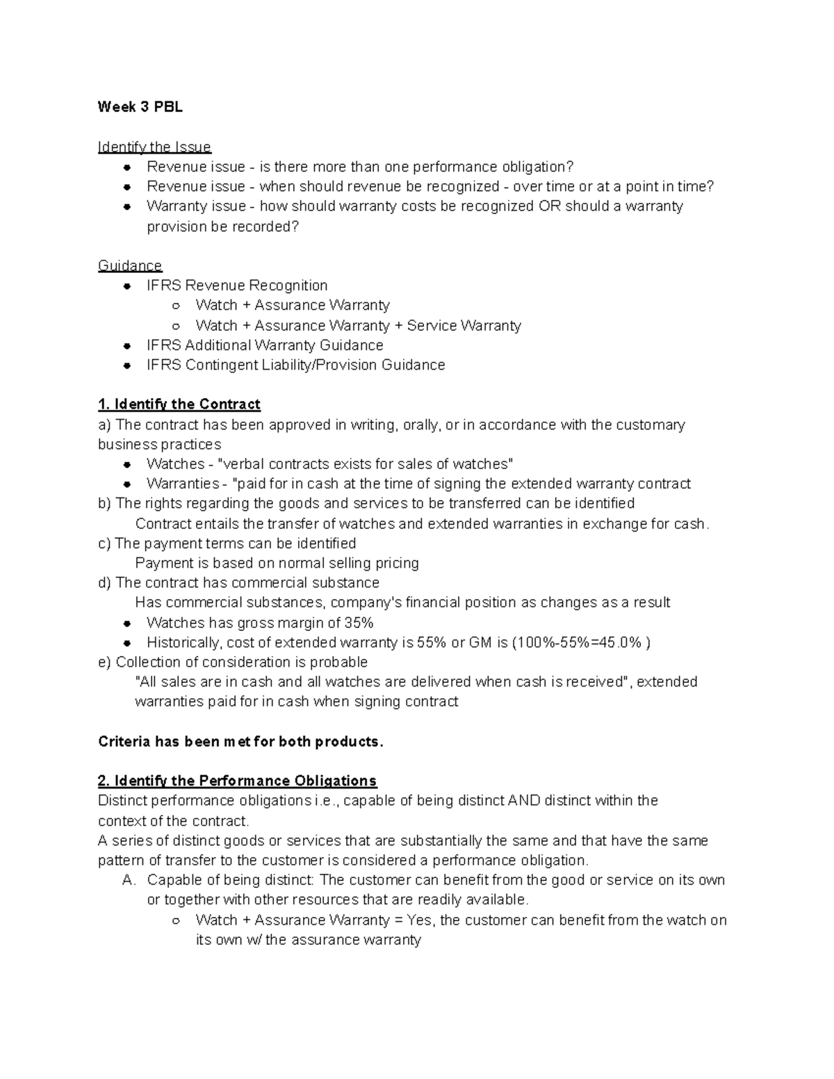 AFM 291, Week 3 PBL - Revenue Recognition & Warranty Issues Explained ...