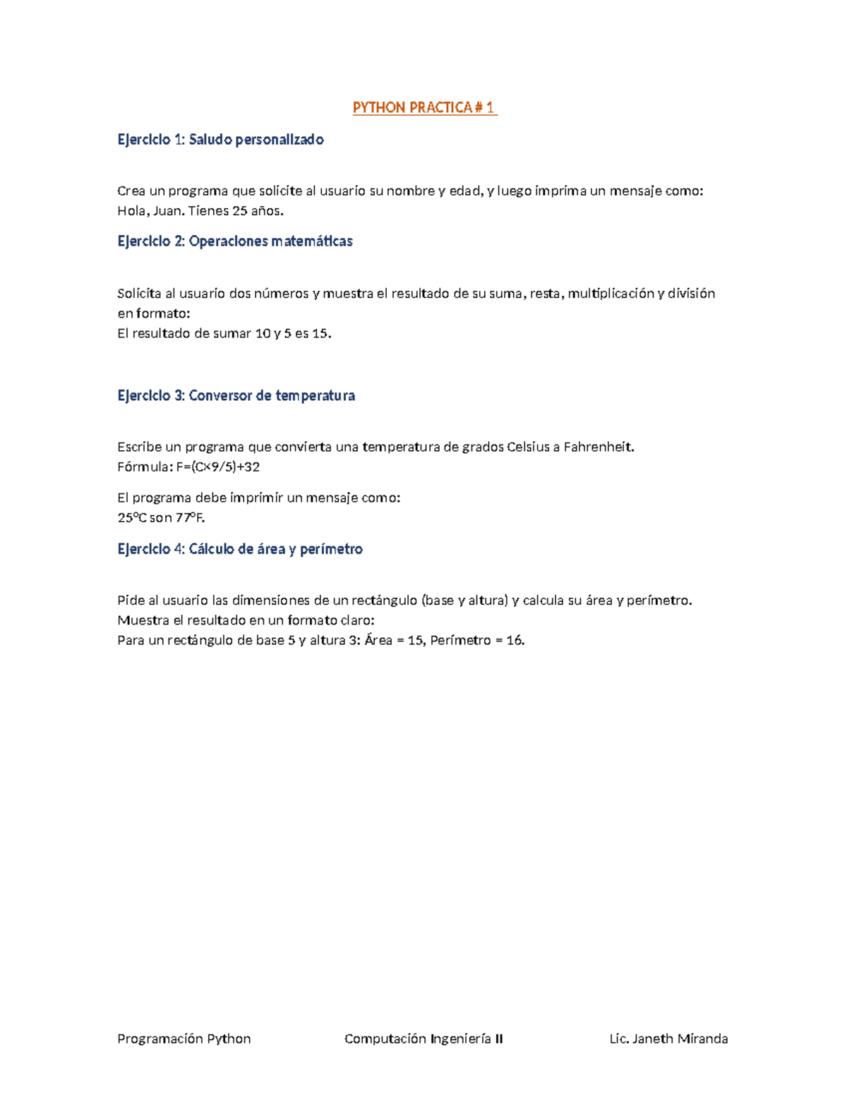 Practica NRO 1: Ejercicios de Python para Computación II - Studocu