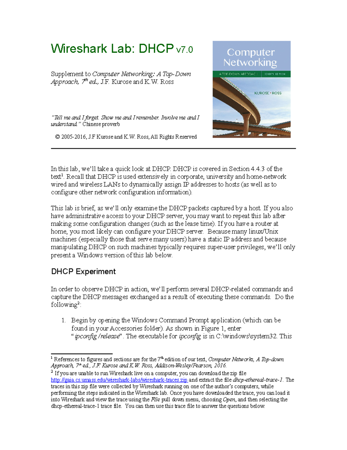 Wireshark DHCP v7 - Lecture notes 1 - Wireshark Lab: DHCP v7 ...
