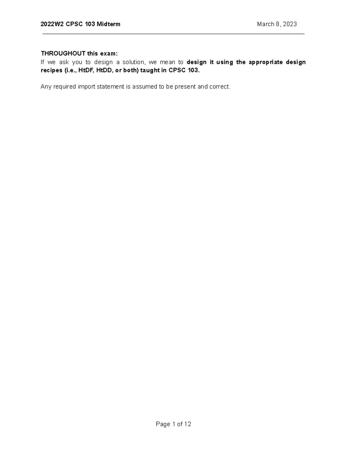 CPSC 103 Midterm Exam Solutions and Code Tracing Guide 2022W2 - Studocu