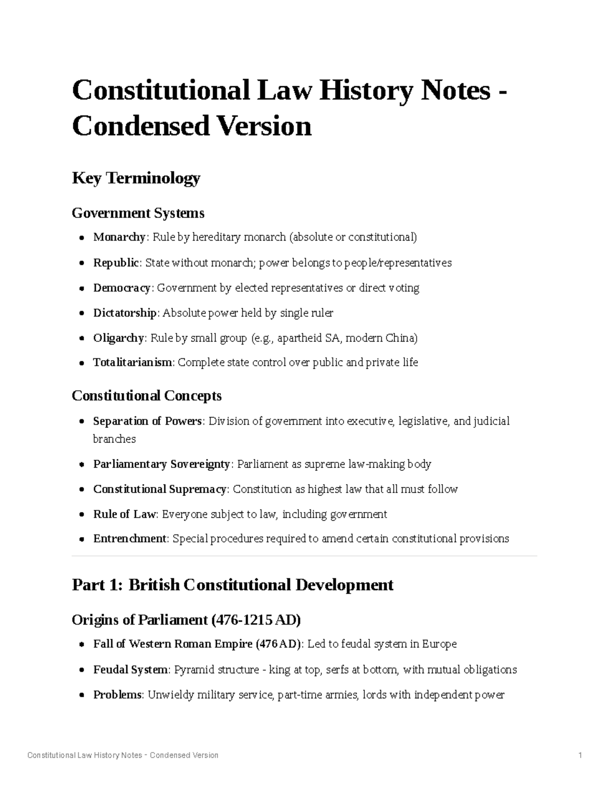 Constitutional Law History Notes (CLH 101) - Key Concepts ...