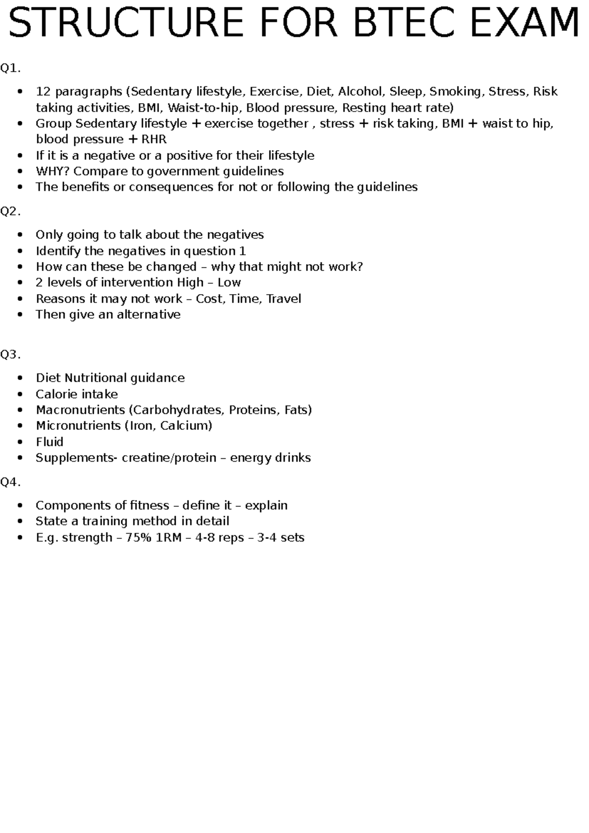 BTEC Exam Structure: Health & Lifestyle Analysis Guide - Studocu
