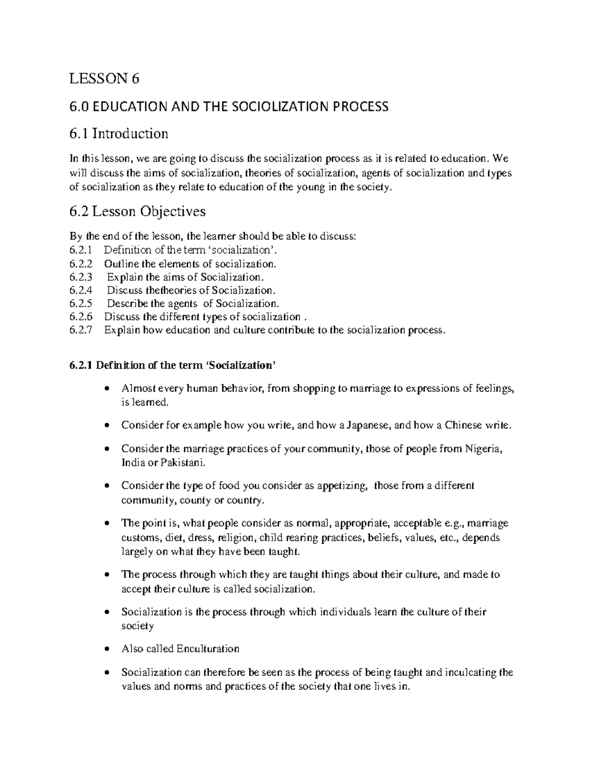 Lesson 6: Education and the Socialization Process Overview - Studocu