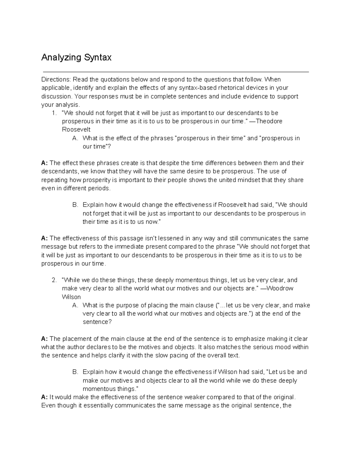 Analyzing Syntax - ENGL101 Assignment Responses and Insights - Studocu