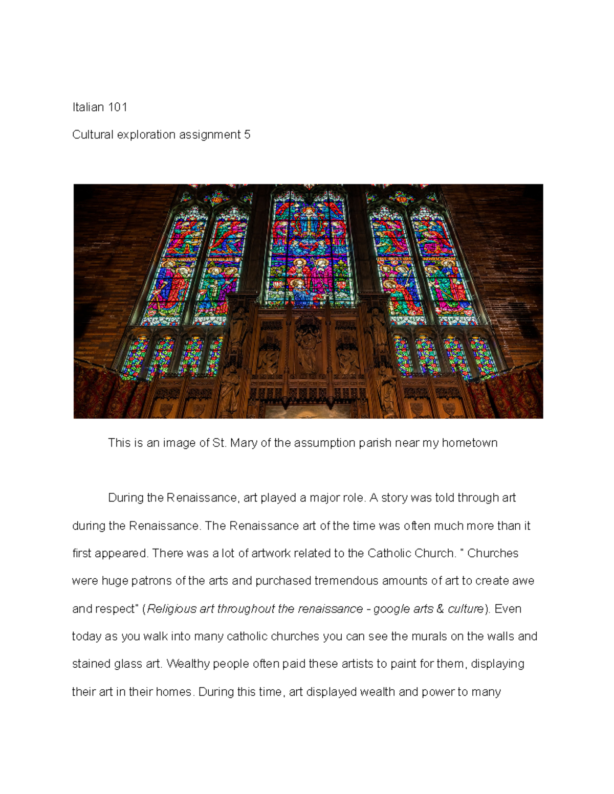 Italian 101: Cultural Exploration Assignment 5 on Renaissance Art - Studocu