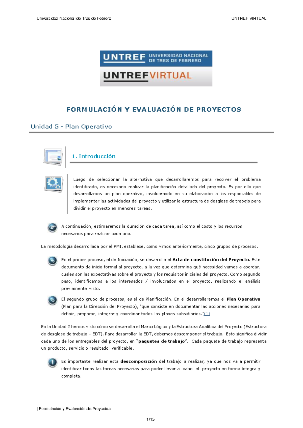 UNTREF VIRTUAL: Formulación y Evaluación de Proyectos - Unidad 5 Plan ...