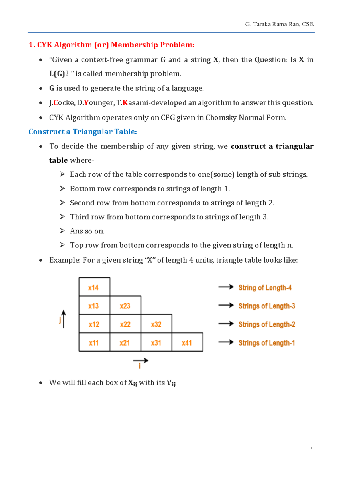 4.3 CYK Algorithm: Membership Problem Overview and Table Construction ...