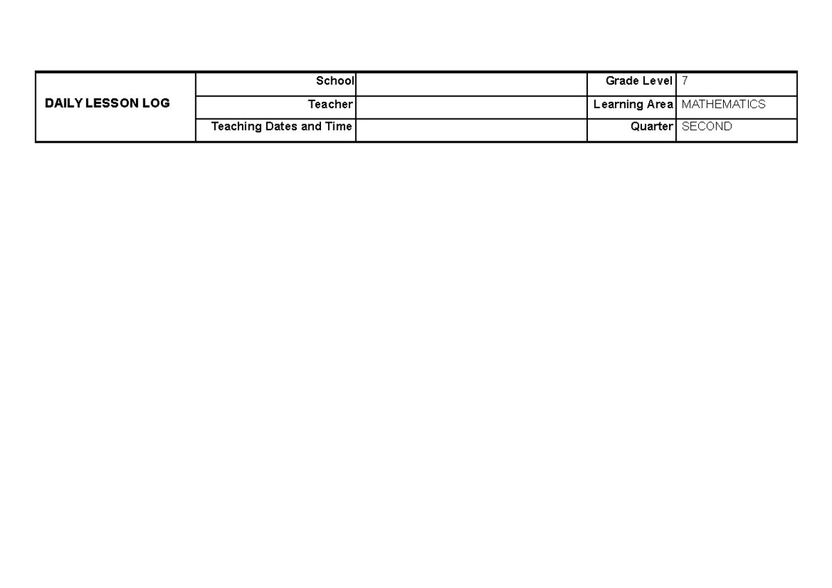 WEEK 3 - Lesson Log for Grade 7 Math Q2: Algebra Essentials - Studocu