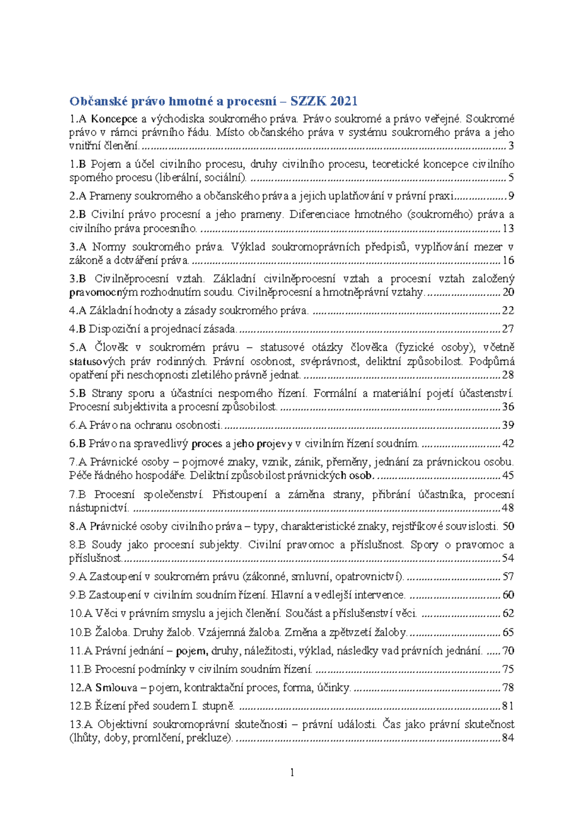 Občanské právo a civilní proces – otázky k SZZK 2021 - Document Preview