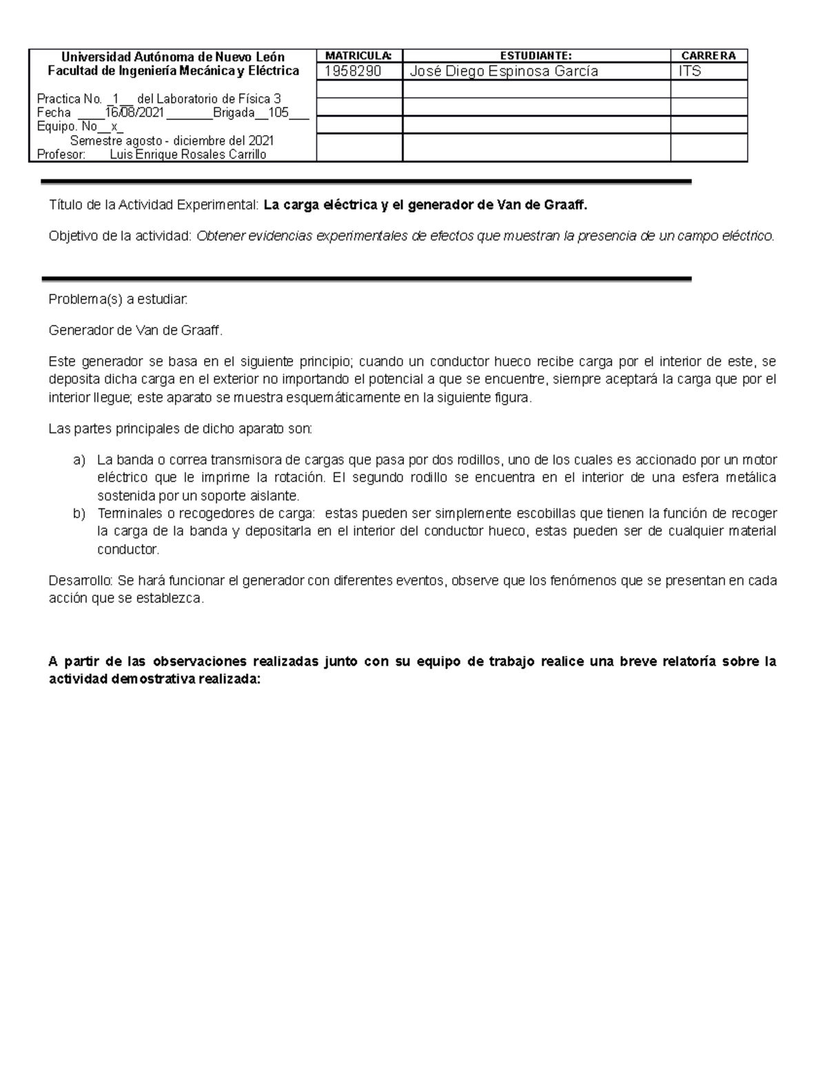 Práctica 1 Fisica 3 Lab - Practica 3 - Universidad Autónoma de Nuevo ...
