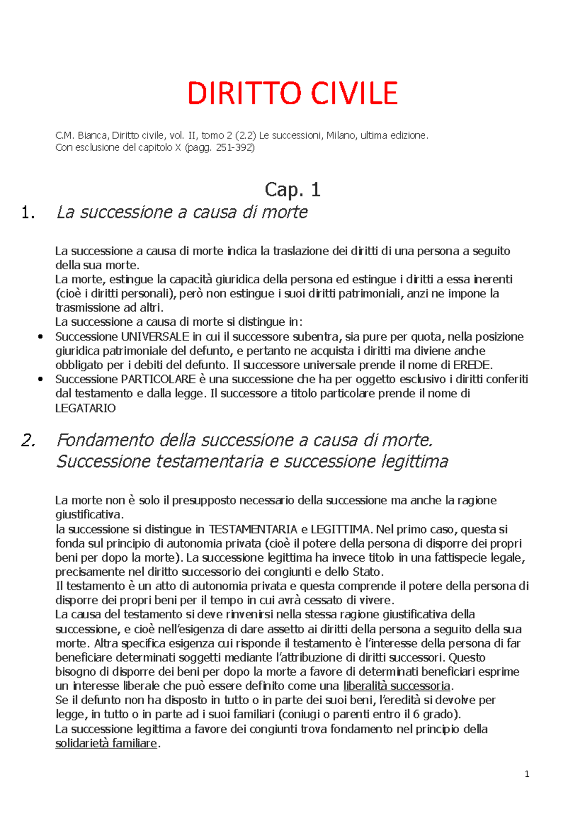 Riassunto Diritto delle Successioni - C.M. Bianca, Vol II, Tomo 2 - Document Preview