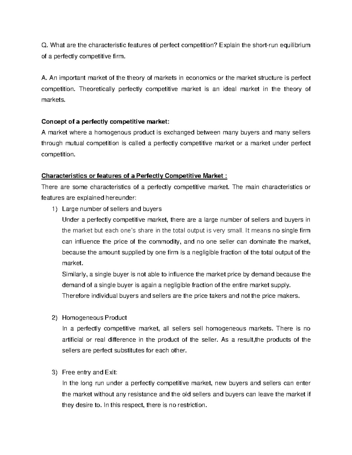 Perfect competition - ... - Q. What are the characteristic features of ...