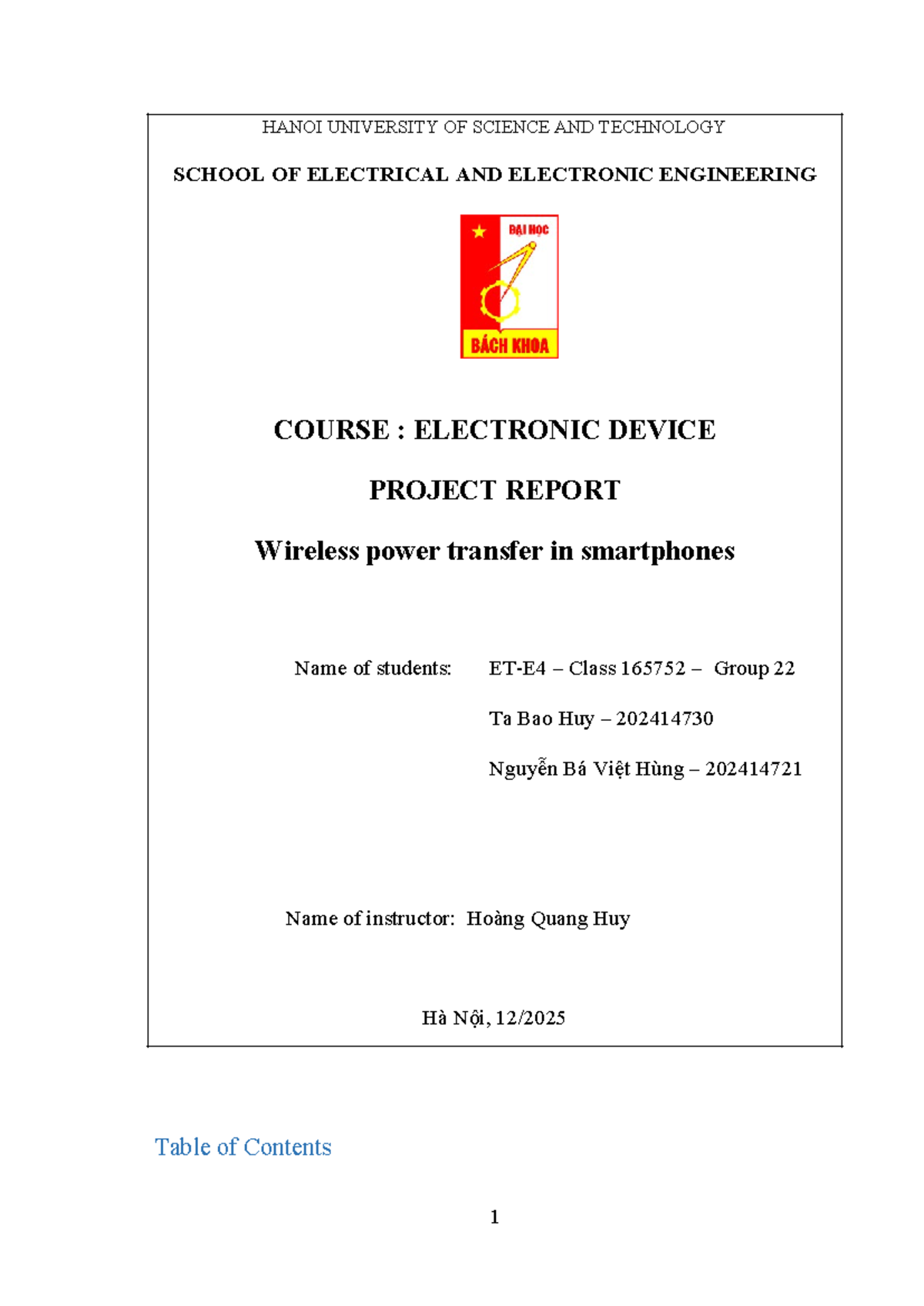 Electronic Device Project Report: Wireless Power Transfer in ...