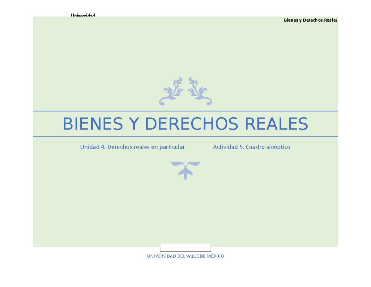 Act#5 EQ5 - Actividad 5. Cuadro sinoptico - Bienes y Derechos Reales